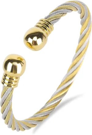 Tiyad Stainless Steel Golden Silver Twisted Cable Bracelet Adjustable Cuff Bangle Bracelets For Women