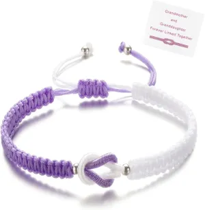 To My Granddaughter Bracelet Gifts From Grandma for Women, Forever Linked Handmade Braided Svana Adjustable Bangle Love You Forever I Will Always Be With You Inspirational Bracelet for Her Engraved with a Message(1purple)