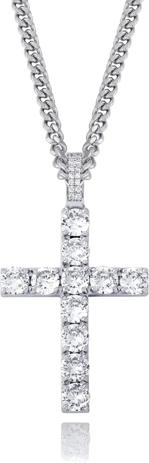 TOPGRILLZ Cross Necklace for Men Gold Necklace for Women Gold Heart Cross Jewelry 14K Silver Plated Solid Iced Cubic Zirconia Stainless Steel Pendant Chain