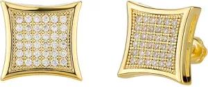 TOPGRILLZ Square Screw Stud Earrings 5A  Corlorful Cubic Zirconia 14K Gold Sparkle Hypoallergenic Screw Stud Square Flat Earrings For Men Women