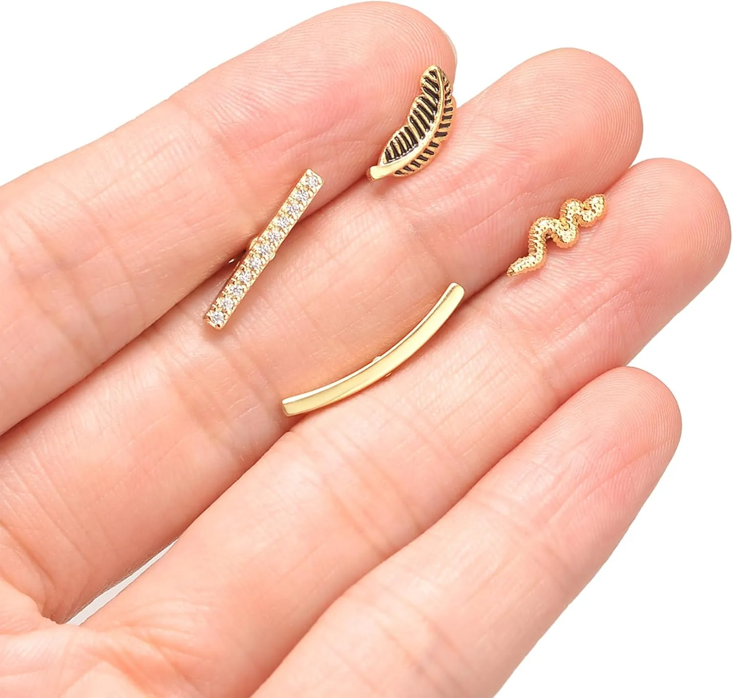 Tornito 9-30Pcs Cartilage CZ Stud Earrings Conch Forward Helix Tragus Daith Piercing Lip Rings Snake Heart Butterfly Jewelry for Women Men 16G Silver Gold Tone