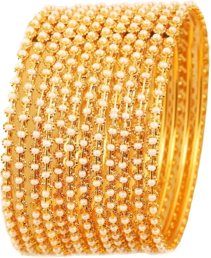 Touchstone Indian Bollywood Traditional Handcrafted Faux Pearls Exclusive Designer Jewelry Bangle Bracelets in Gold Tone for Women.