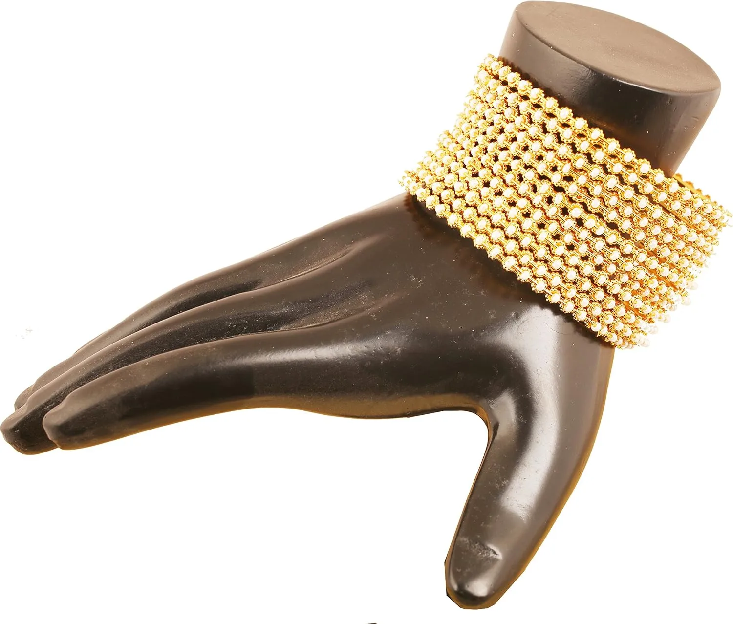 Touchstone Indian Bollywood Traditional Handcrafted Faux Pearls Exclusive Designer Jewelry Bangle Bracelets in Gold Tone for Women.
