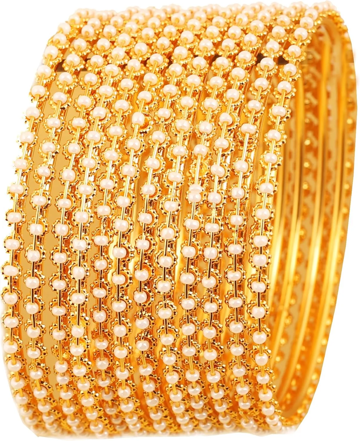 Touchstone Indian Bollywood Traditional Handcrafted Faux Pearls Exclusive Designer Jewelry Bangle Bracelets in Gold Tone for Women.