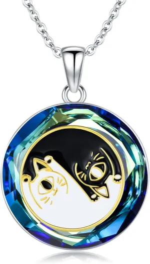 TOUPOP Black Cat Necklaces for Women Sterling Silver Two Cat Pendant Necklace with Blur Crystal Jewelry Mothers Day Birthday Gifts
