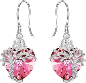 TOUPOP Tree of Life Earrings 925 Sterling Silver Family Tree Dangle Drop Earrings Crystal Jewelry Birthday Mothers Day Gifts for Women Her Mom