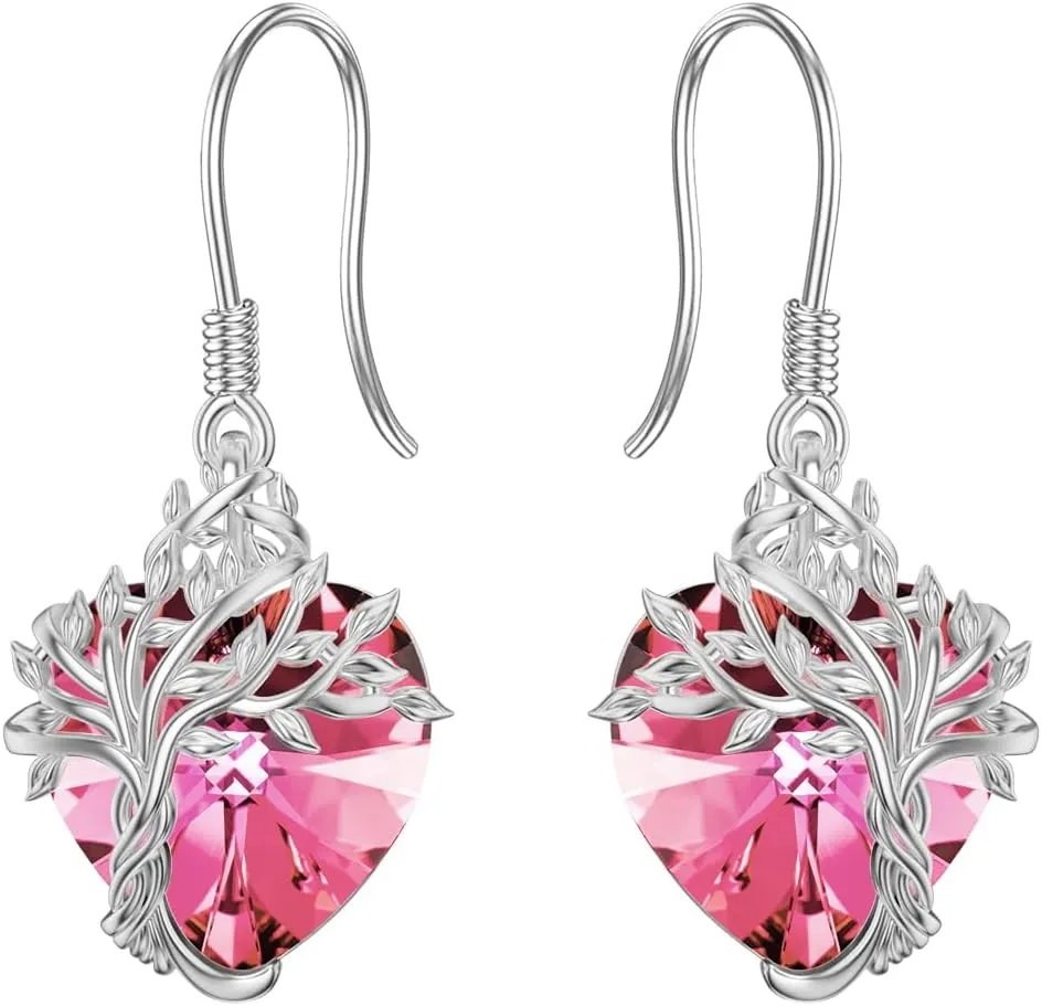 TOUPOP Tree of Life Earrings 925 Sterling Silver Family Tree Dangle Drop Earrings Crystal Jewelry Birthday Mothers Day Gifts for Women Her Mom