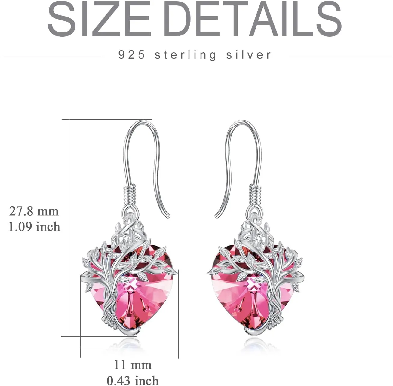 TOUPOP Tree of Life Earrings 925 Sterling Silver Family Tree Dangle Drop Earrings Crystal Jewelry Birthday Mothers Day Gifts for Women Her Mom