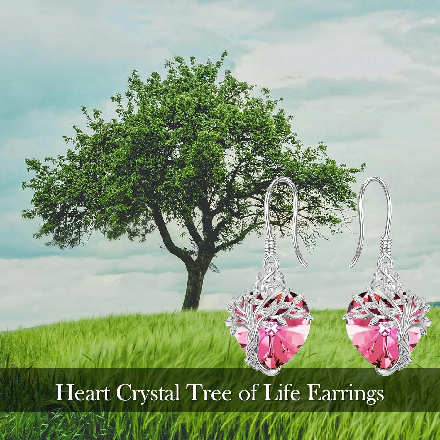 TOUPOP Tree of Life Earrings 925 Sterling Silver Family Tree Dangle Drop Earrings Crystal Jewelry Birthday Mothers Day Gifts for Women Her Mom