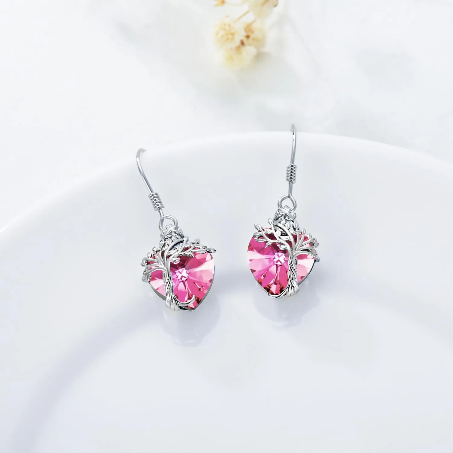 TOUPOP Tree of Life Earrings 925 Sterling Silver Family Tree Dangle Drop Earrings Crystal Jewelry Birthday Mothers Day Gifts for Women Her Mom