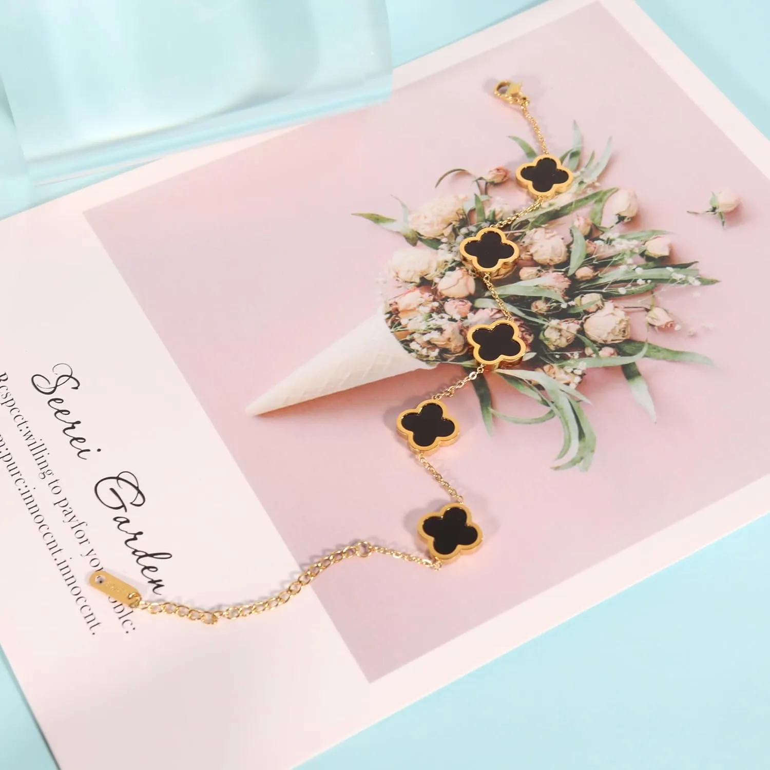 Trendy Link Bracelets for Women 18K Gold Plated Clover Adjustable Lucky Bracelet Mother's Day Gift