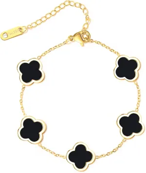 Trendy Link Bracelets for Women 18K Gold Plated Clover Adjustable Lucky Bracelet Mother's Day Gift