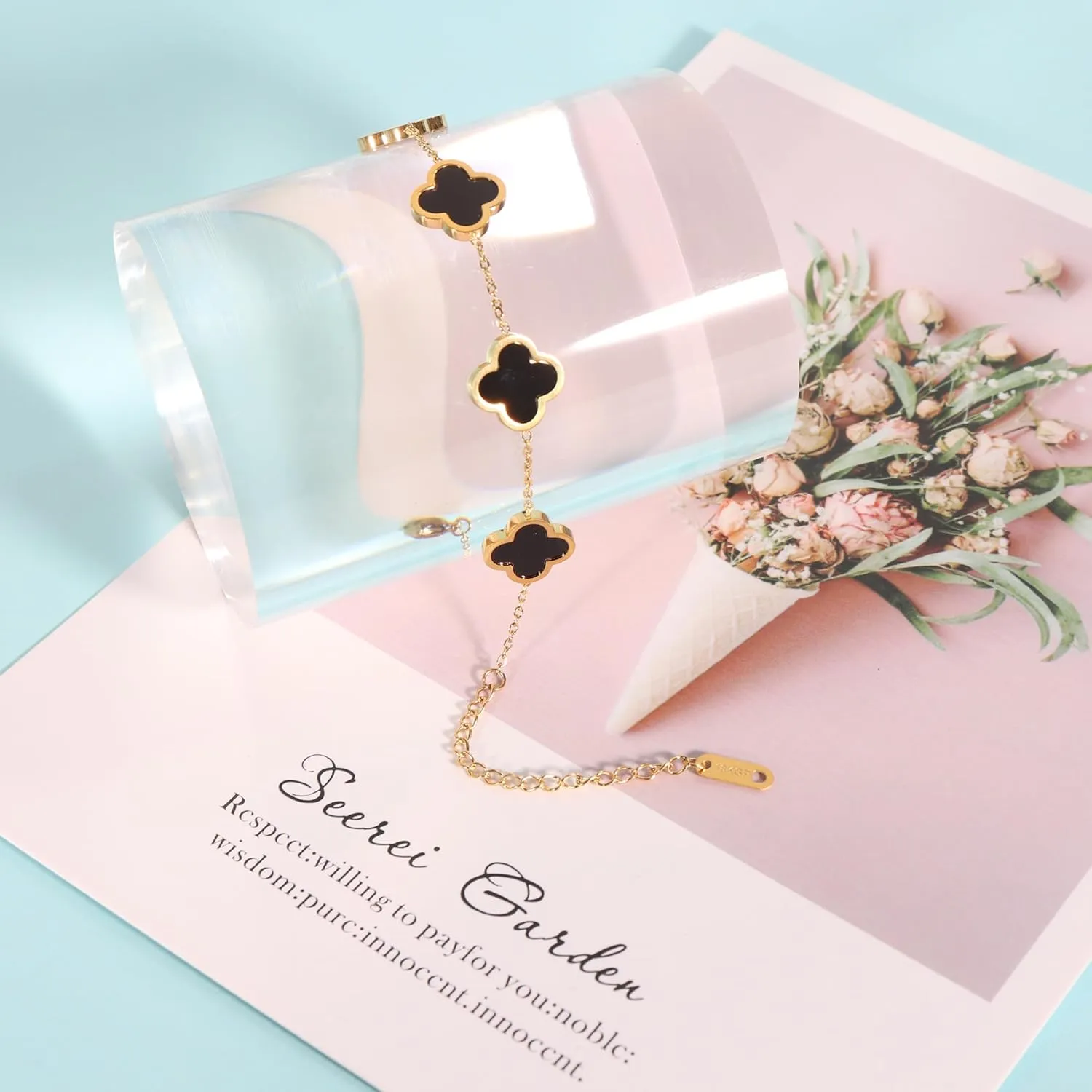Trendy Link Bracelets for Women 18K Gold Plated Clover Adjustable Lucky Bracelet Mother's Day Gift