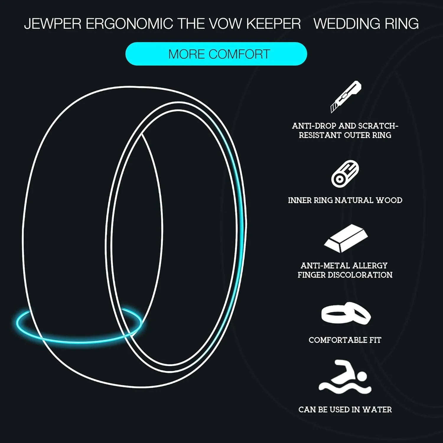 Tungsten Rings for Men Womens 8mm Black Silver Fashion Promise Wedding Band Carbide Inner Hole Inlaid Whiskey Barrel Wood Chamfer Frosted Matte Finish Edge Comfort Fit size 7-12