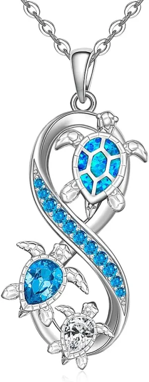Turtle Necklace Sea Turtle Necklaces for Women Mom Sterling Silver Pendant Infinity Ocean Wave Jewelry Christmas Mothers Day Gifts