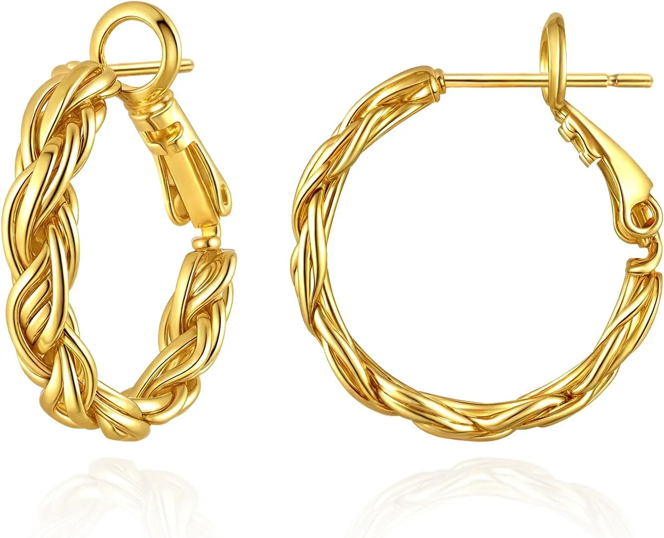 Twisted Gold and Silver Hoop Earrings for Women, 14K Gold Plated, Lightweight & Hypoallergenic, Vintage Round Hoop Jewelry for Sensitive Ears