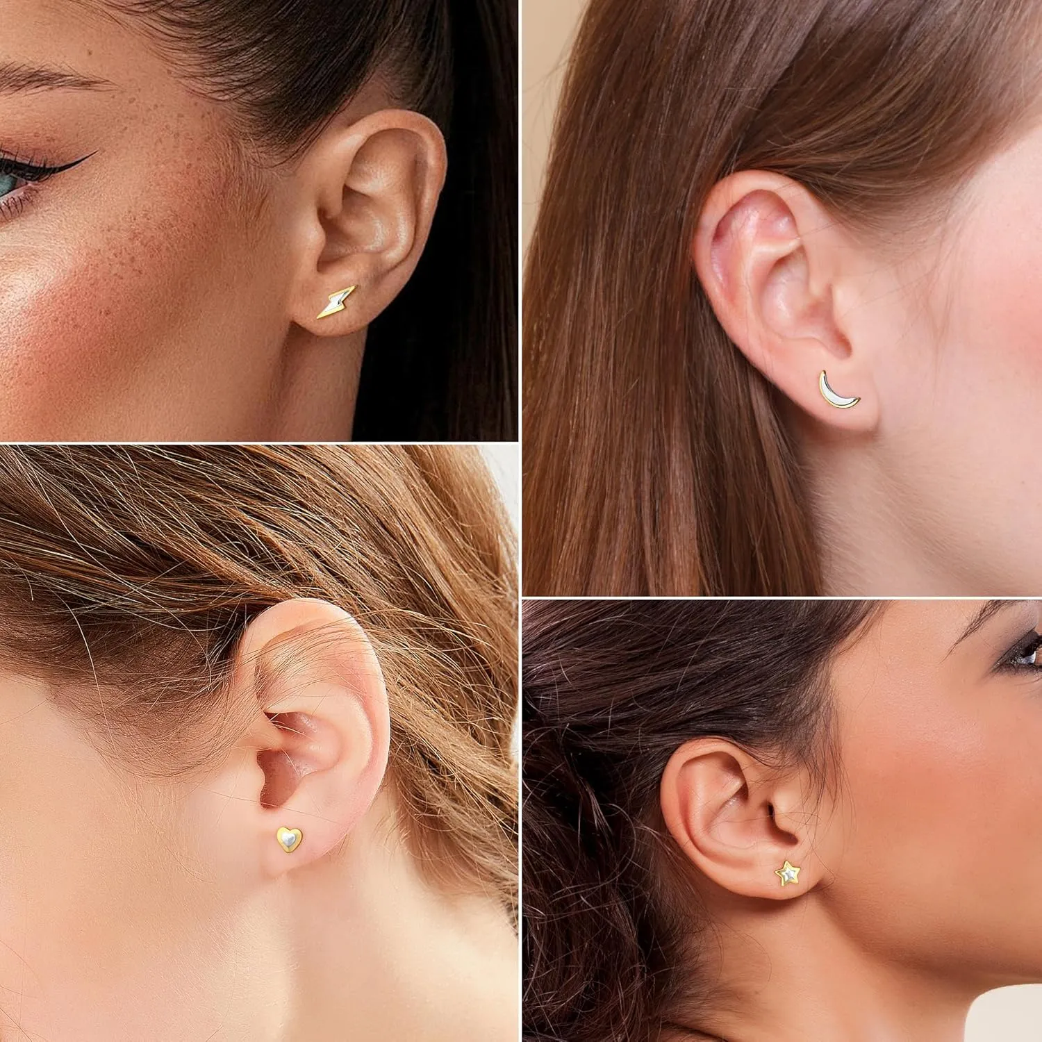 Two Tone Small Stud Earrings for Women 18K Gold Plated Hypoallergenic Cartilage Earrings