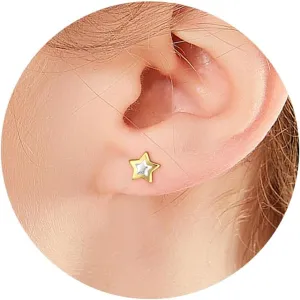 Two Tone Small Stud Earrings for Women 18K Gold Plated Hypoallergenic Cartilage Earrings