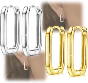 U Shaped Hoop Earrings Set for Women - Sterling Silver Gold Loop Earrings for Ladies Trendy Hypoallergenic Lightweight U Hoop Earrings for Sensitive Ears Fashion Minimalist Earrings Gift for Christmas