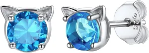 U7 Cat Stud Earrings Silver/Black/Silver/Gold Color,Birthstone Kitten Earrings, BarFaux Pearl Earrings Set, Women Teen Girls Gift