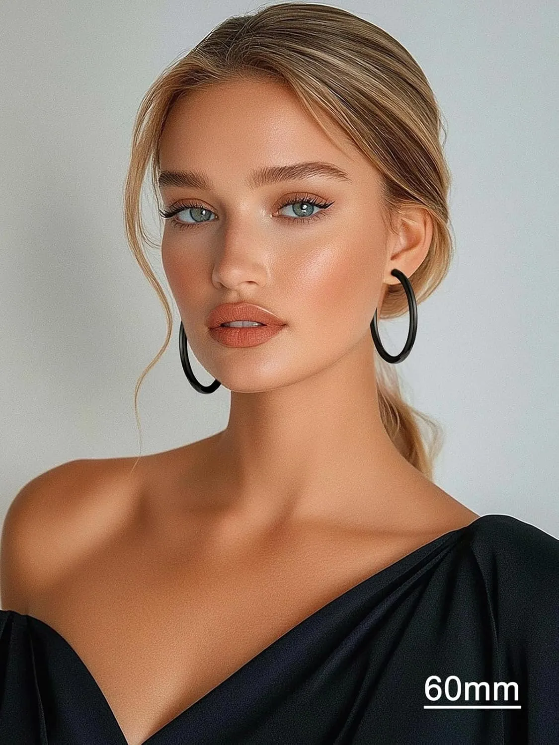 U7 Chunky Hoop Earrings for Women, 30/40/60/80mm Stainless Steel Hoops, Gold Hoop Earrings, Simple & Polished Thick Ear Jewelry,Black Hoop Earrings