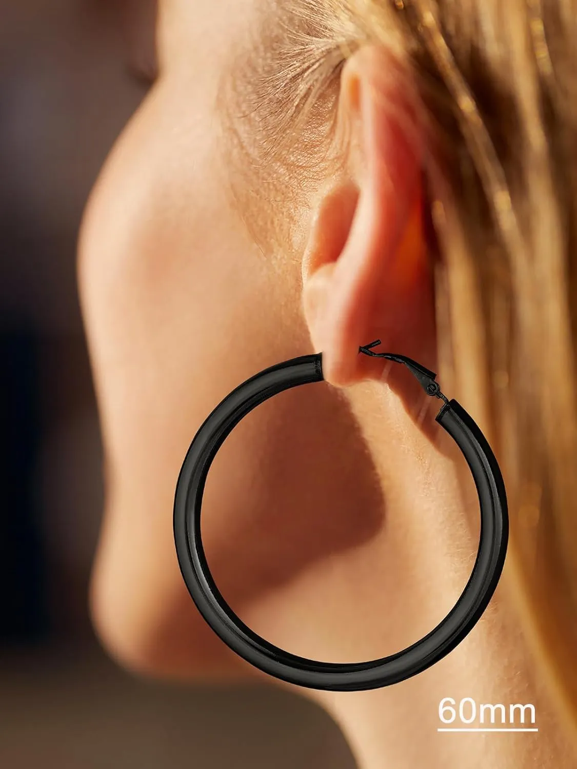 U7 Chunky Hoop Earrings for Women, 30/40/60/80mm Stainless Steel Hoops, Gold Hoop Earrings, Simple & Polished Thick Ear Jewelry,Black Hoop Earrings