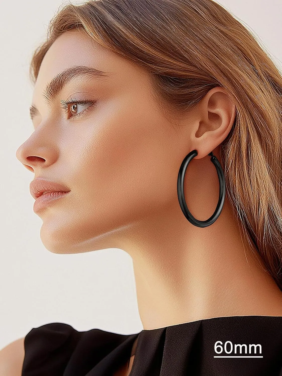 U7 Chunky Hoop Earrings for Women, 30/40/60/80mm Stainless Steel Hoops, Gold Hoop Earrings, Simple & Polished Thick Ear Jewelry,Black Hoop Earrings