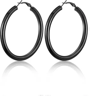U7 Chunky Hoop Earrings for Women, 30/40/60/80mm Stainless Steel Hoops, Gold Hoop Earrings, Simple & Polished Thick Ear Jewelry,Black Hoop Earrings