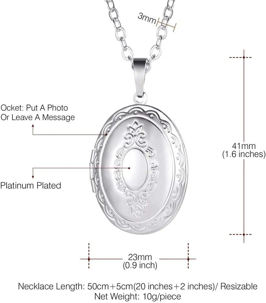 U7 Custom Photo Locket Necklace with 18 inch Chain - Oval & Heart Shaped Locket - Personalized Image Necklaces for Women & Girls