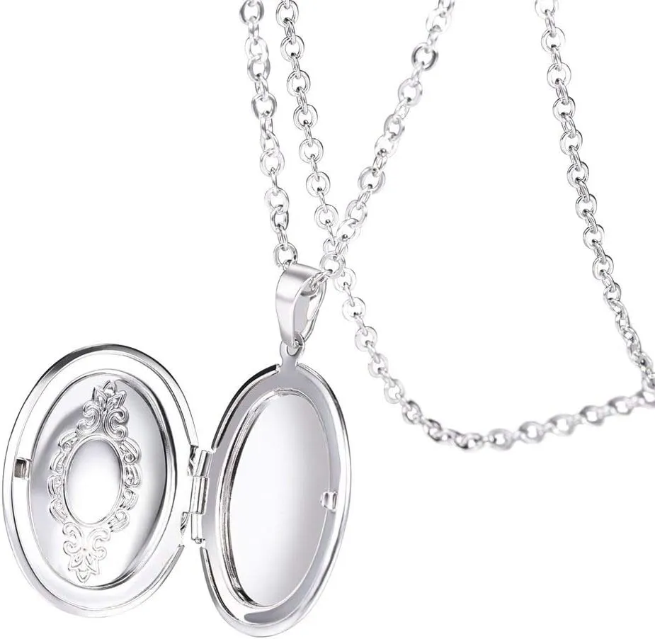 U7 Custom Photo Locket Necklace with 18 inch Chain - Oval & Heart Shaped Locket - Personalized Image Necklaces for Women & Girls
