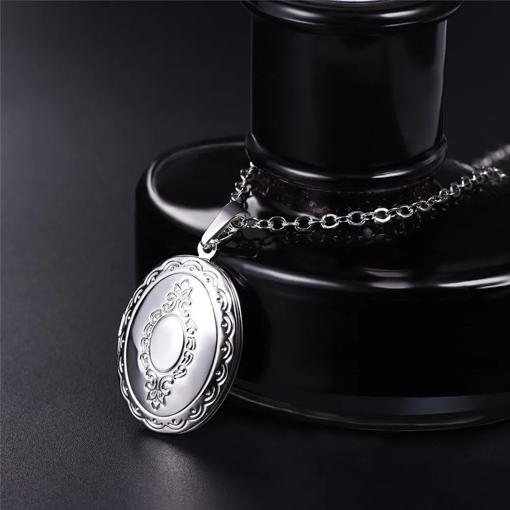 U7 Custom Photo Locket Necklace with 18 inch Chain - Oval & Heart Shaped Locket - Personalized Image Necklaces for Women & Girls