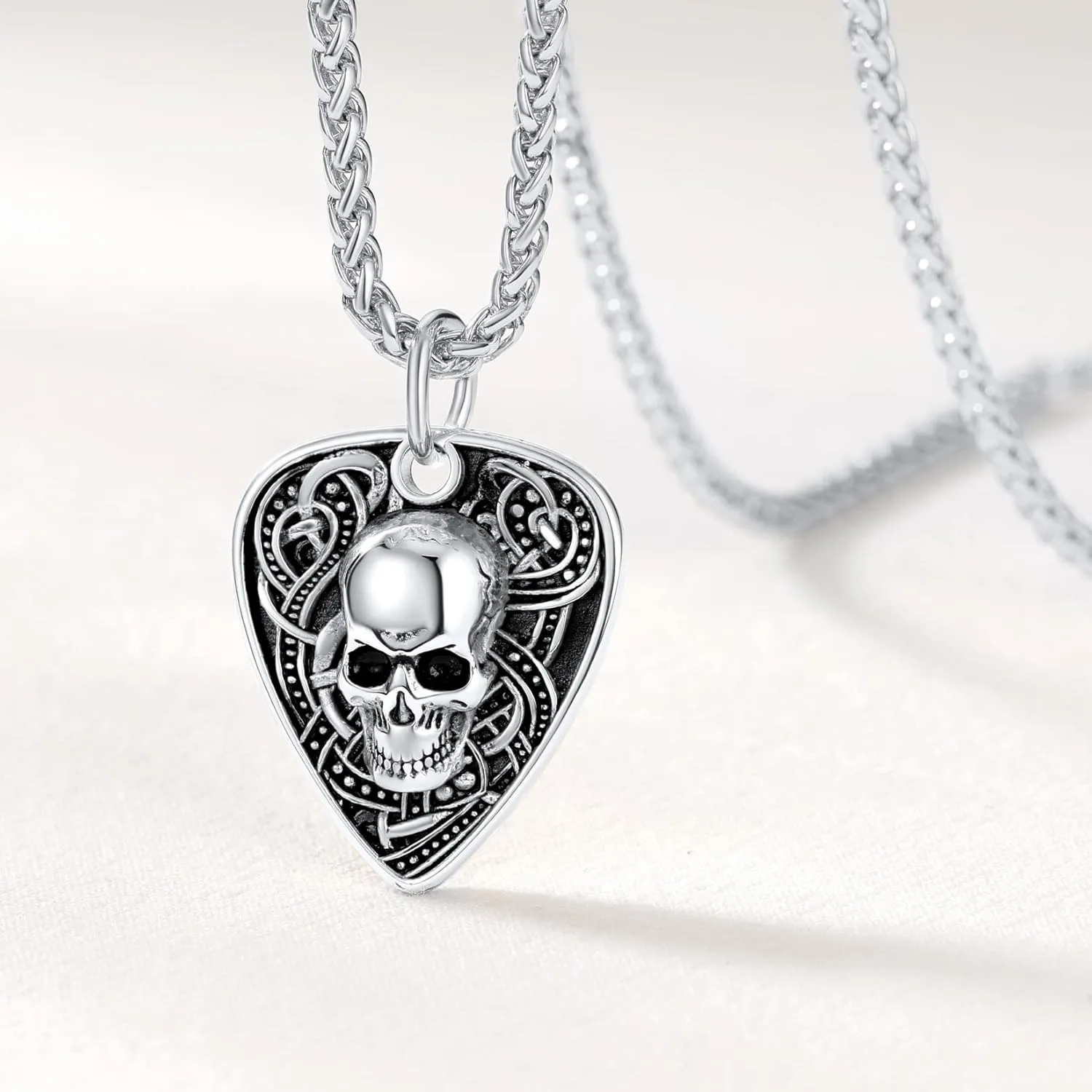 U7 Men Punk Rock Necklaces, Cool Guitar Pick Skull, Alligator Dinosaur Skeleton Tyrannosaurus Rex Pendant with Chain, Stainless Steel Personalized Jewelry Gift