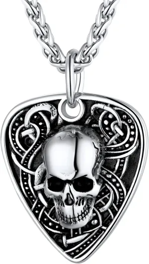 U7 Men Punk Rock Necklaces, Cool Guitar Pick Skull, Alligator Dinosaur Skeleton Tyrannosaurus Rex Pendant with Chain, Stainless Steel Personalized Jewelry Gift