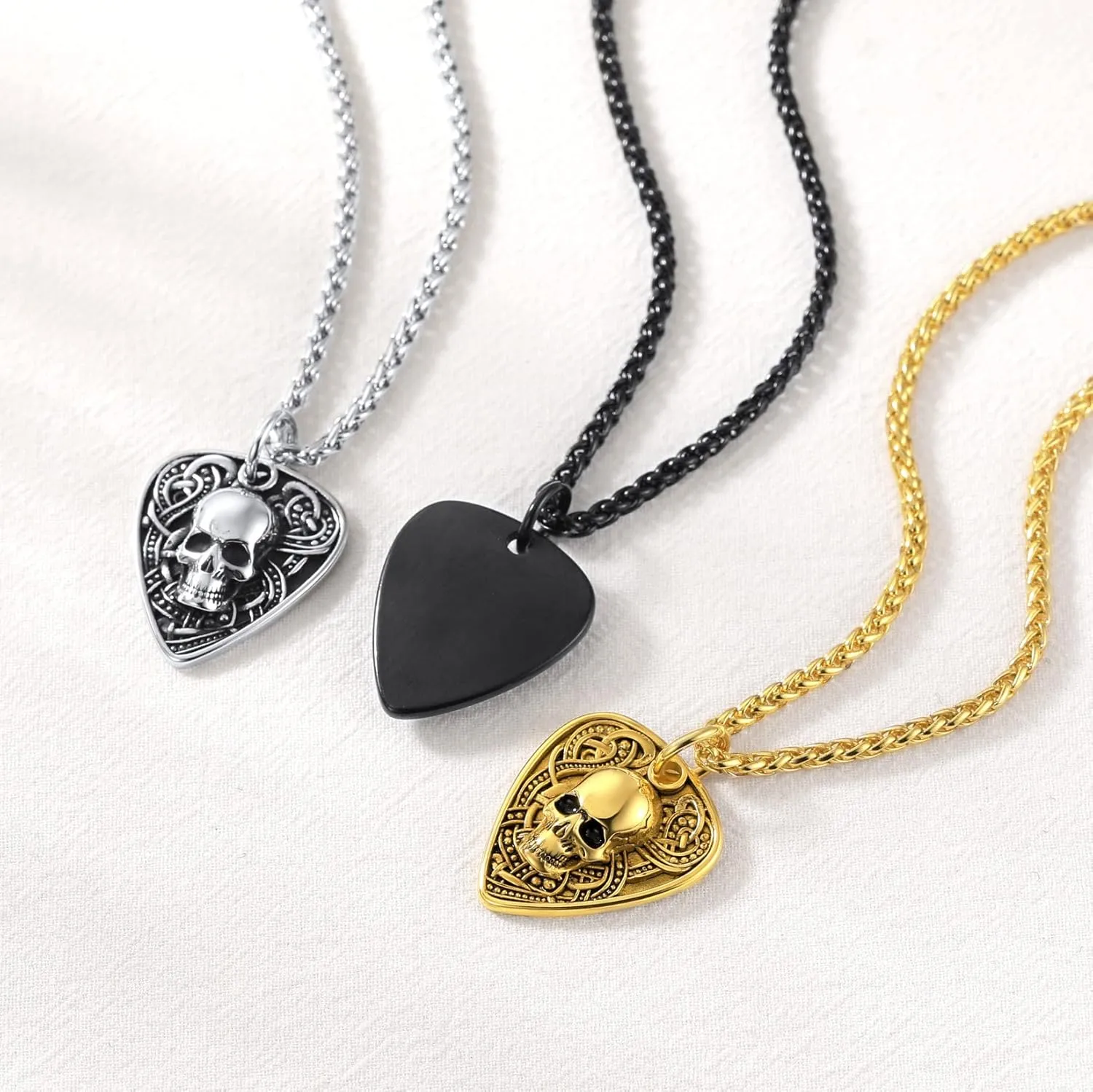 U7 Men Punk Rock Necklaces, Cool Guitar Pick Skull, Alligator Dinosaur Skeleton Tyrannosaurus Rex Pendant with Chain, Stainless Steel Personalized Jewelry Gift