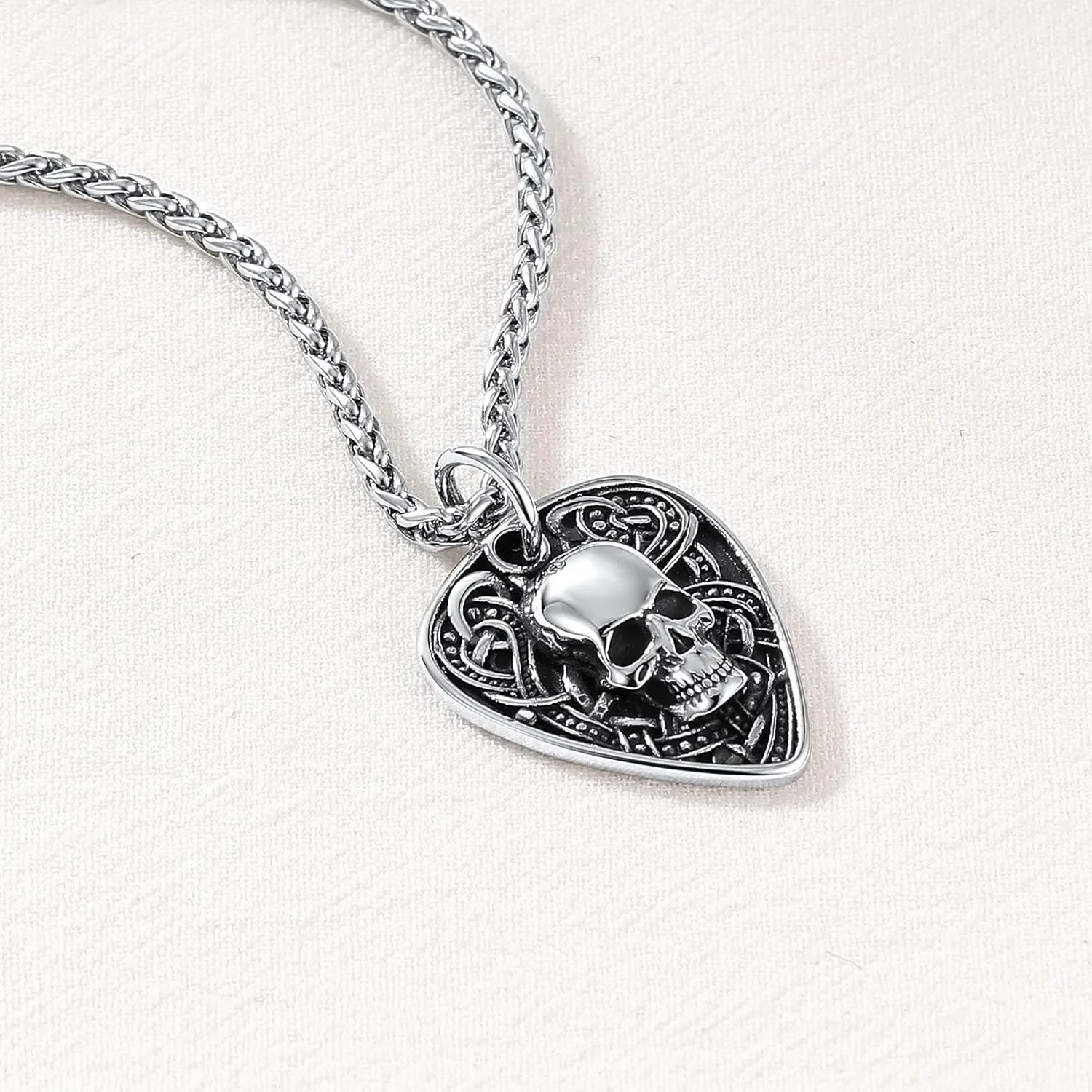 U7 Men Punk Rock Necklaces, Cool Guitar Pick Skull, Alligator Dinosaur Skeleton Tyrannosaurus Rex Pendant with Chain, Stainless Steel Personalized Jewelry Gift