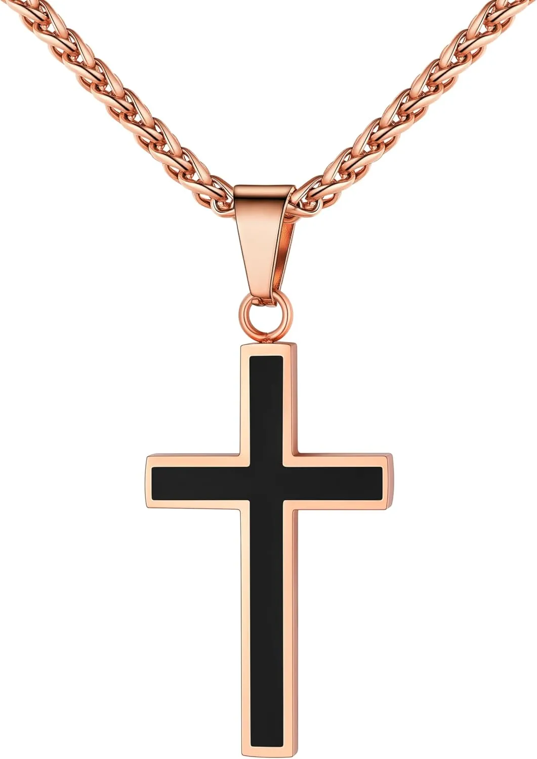 U7 Simple Cross Necklace for Men Women, Stainless Steel Silver Black Gold Latin Cross Pendant Necklaces, Custom Engravable, Length 22-24 Inches