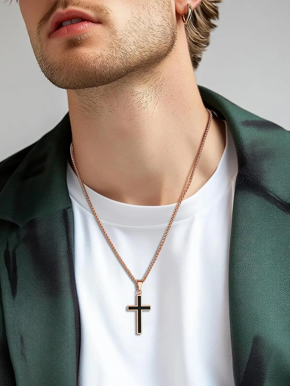 U7 Simple Cross Necklace for Men Women, Stainless Steel Silver Black Gold Latin Cross Pendant Necklaces, Custom Engravable, Length 22-24 Inches