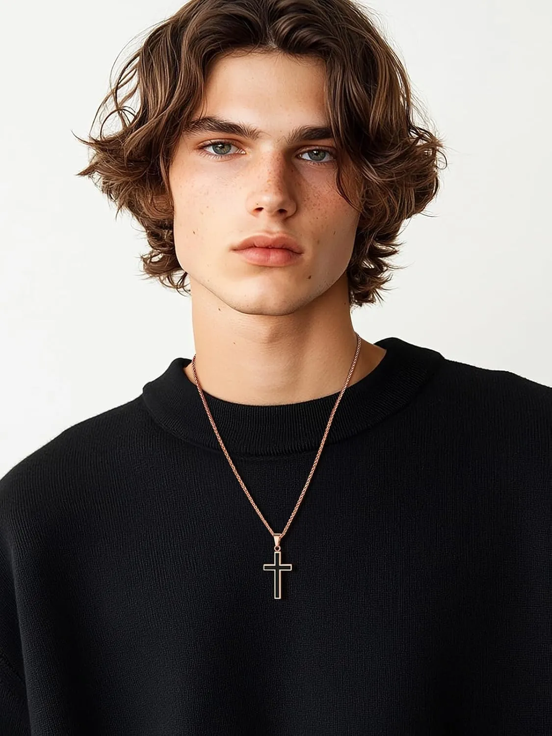 U7 Simple Cross Necklace for Men Women, Stainless Steel Silver Black Gold Latin Cross Pendant Necklaces, Custom Engravable, Length 22-24 Inches