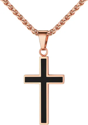 U7 Simple Cross Necklace for Men Women, Stainless Steel Silver Black Gold Latin Cross Pendant Necklaces, Custom Engravable, Length 22-24 Inches