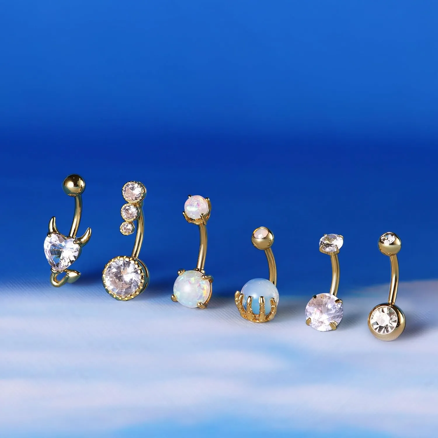 UBGICIG 14G Belly Button Ring for Women - Silver/Gold 316L Surgical Steel Belly Button Rings CZ 10mm Clicker Opal Heart Dangling Belly Rings Dainty Body Piercing Jewelry