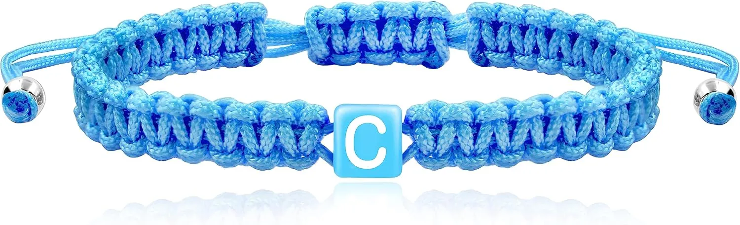 Uloveido Handmade Braided Blue String Bracelets Letter A-Z, Adjustable Woven Cuff Surfer Beach Wrap Bracelet Friendship
