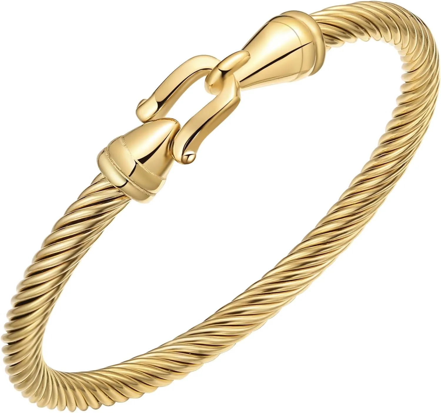 Unisex Stainless Steel Twisted Cable Wire Bracelets Charm Bangle Bracelet with Hook Clasp Best Friend Fashion Jewelry Gift for Women Men