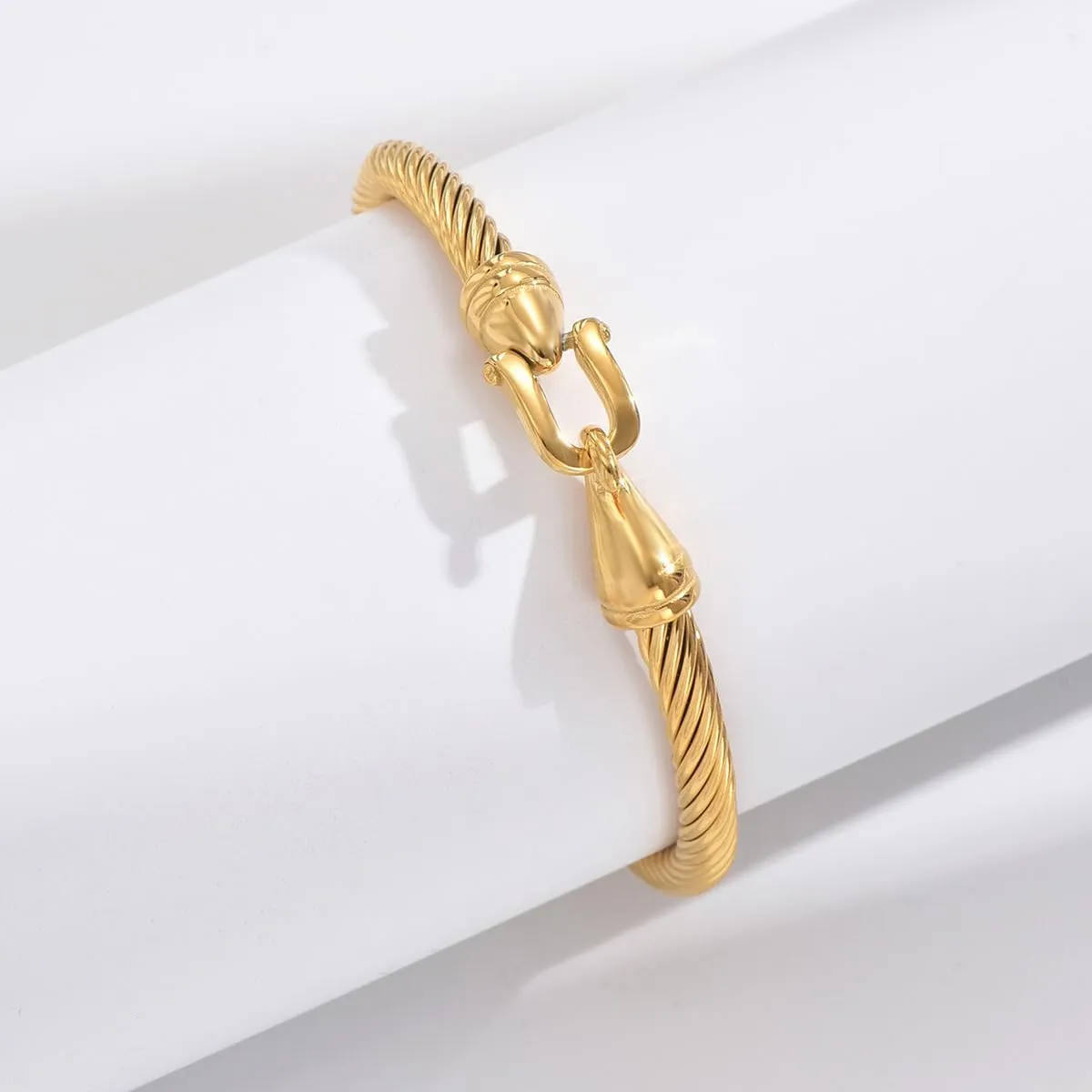 Unisex Stainless Steel Twisted Cable Wire Bracelets Charm Bangle Bracelet with Hook Clasp Best Friend Fashion Jewelry Gift for Women Men