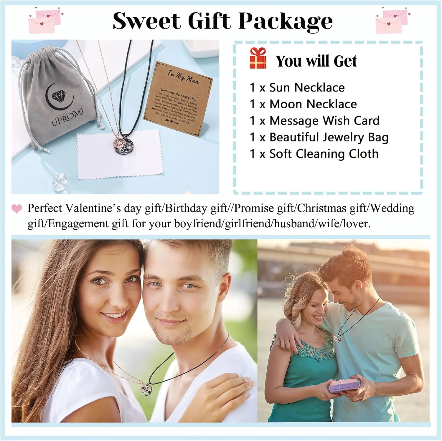 UPROMI Couple Necklace for Boyfriend/Girlfriend/Husband/Man/Soulmate, Anniversary Christmas Birthday Wedding Gifts for Him Her
