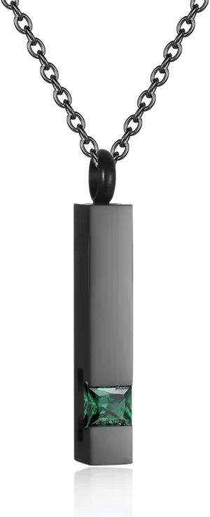 Urn Necklaces for Ashes Stainless Steel Bar Pendant Necklace Cube Memorial Ashes Necklace Crystal Cremation Urn Pendant for Men