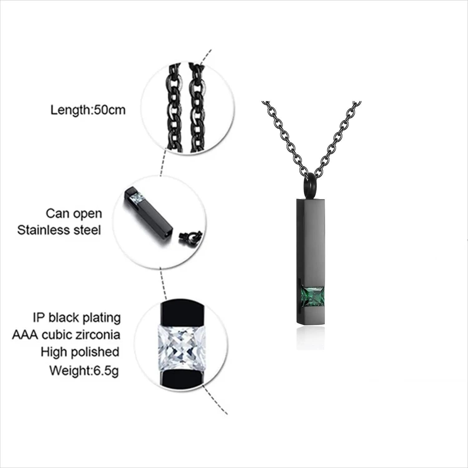 Urn Necklaces for Ashes Stainless Steel Bar Pendant Necklace Cube Memorial Ashes Necklace Crystal Cremation Urn Pendant for Men
