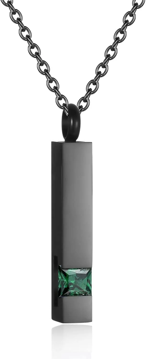 Urn Necklaces for Ashes Stainless Steel Bar Pendant Necklace Cube Memorial Ashes Necklace Crystal Cremation Urn Pendant for Men