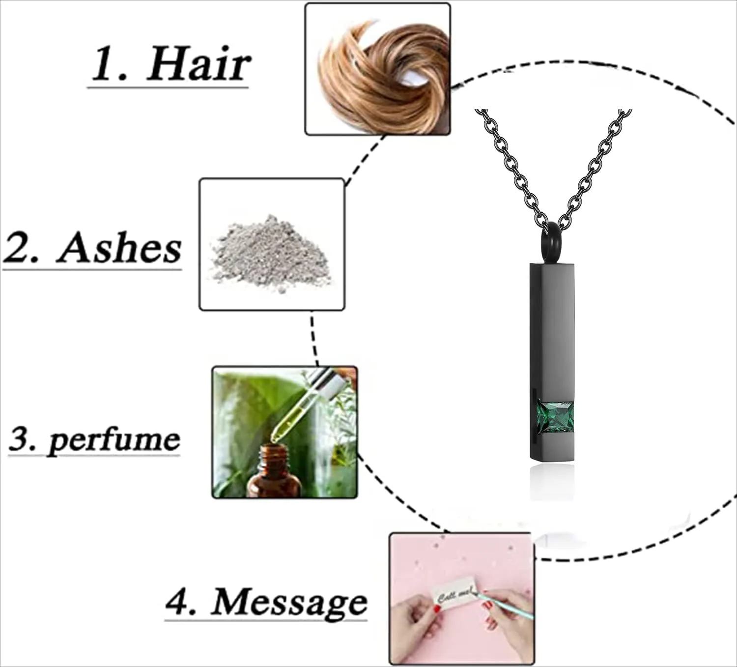 Urn Necklaces for Ashes Stainless Steel Bar Pendant Necklace Cube Memorial Ashes Necklace Crystal Cremation Urn Pendant for Men