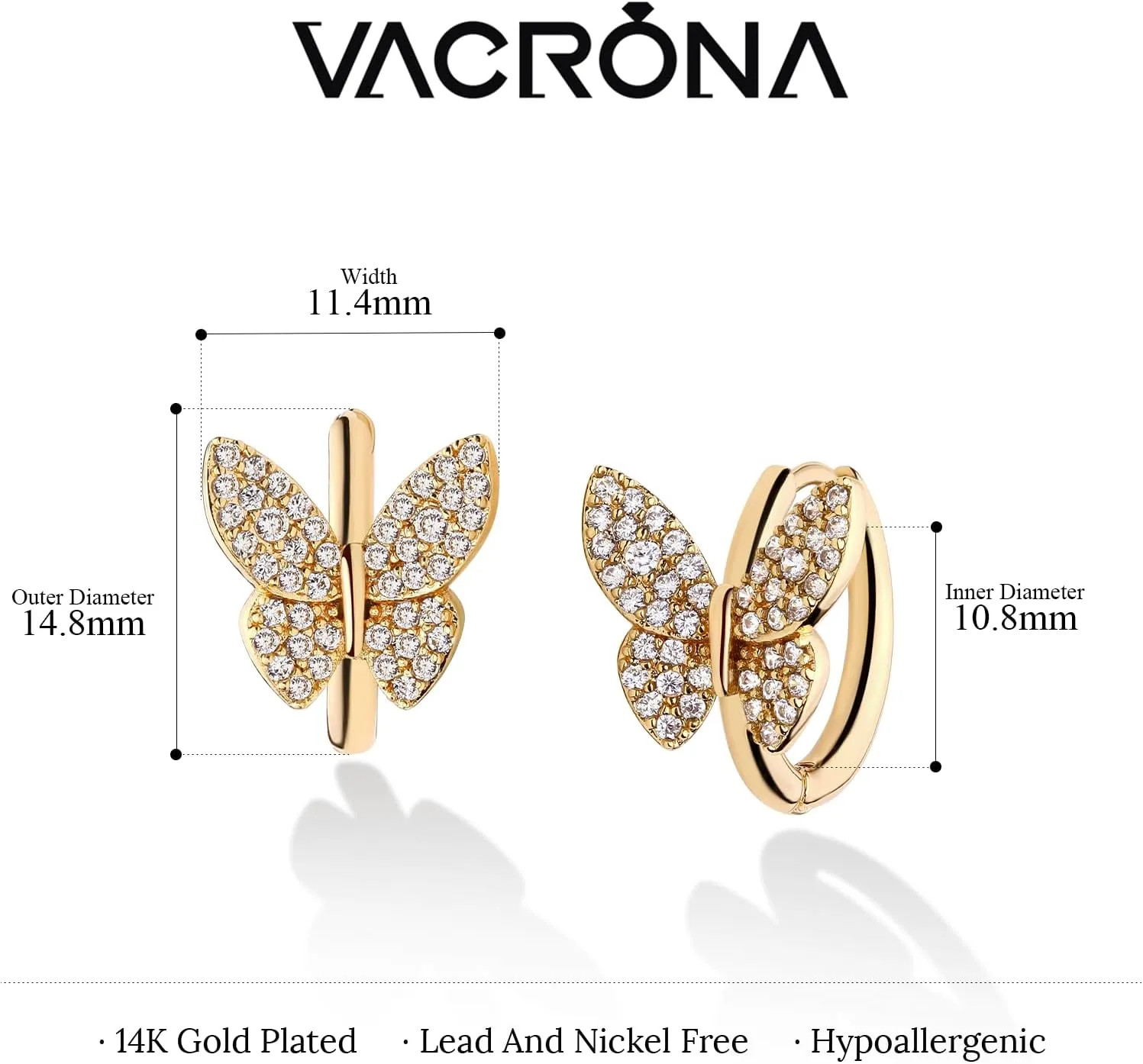 VACRONA Cubic Zirconia Huggie Earrings 14k Gold Plated Tiny Earrings Small Huggie Hoop Earrings Simple Lightweight Hoops Gift for Women