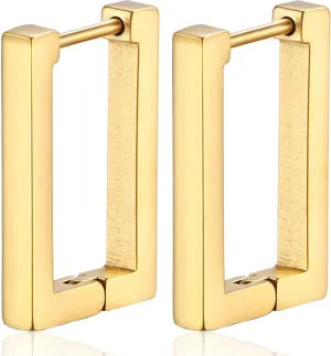 Valentino 14K Gold Plated Dainty Paperclip Link Chain Double Hoop Summer Square Hanging Drop Dangle Earrings